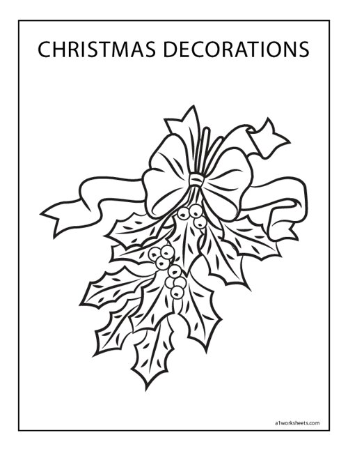 Free printable holly christmas decorations coloring pages