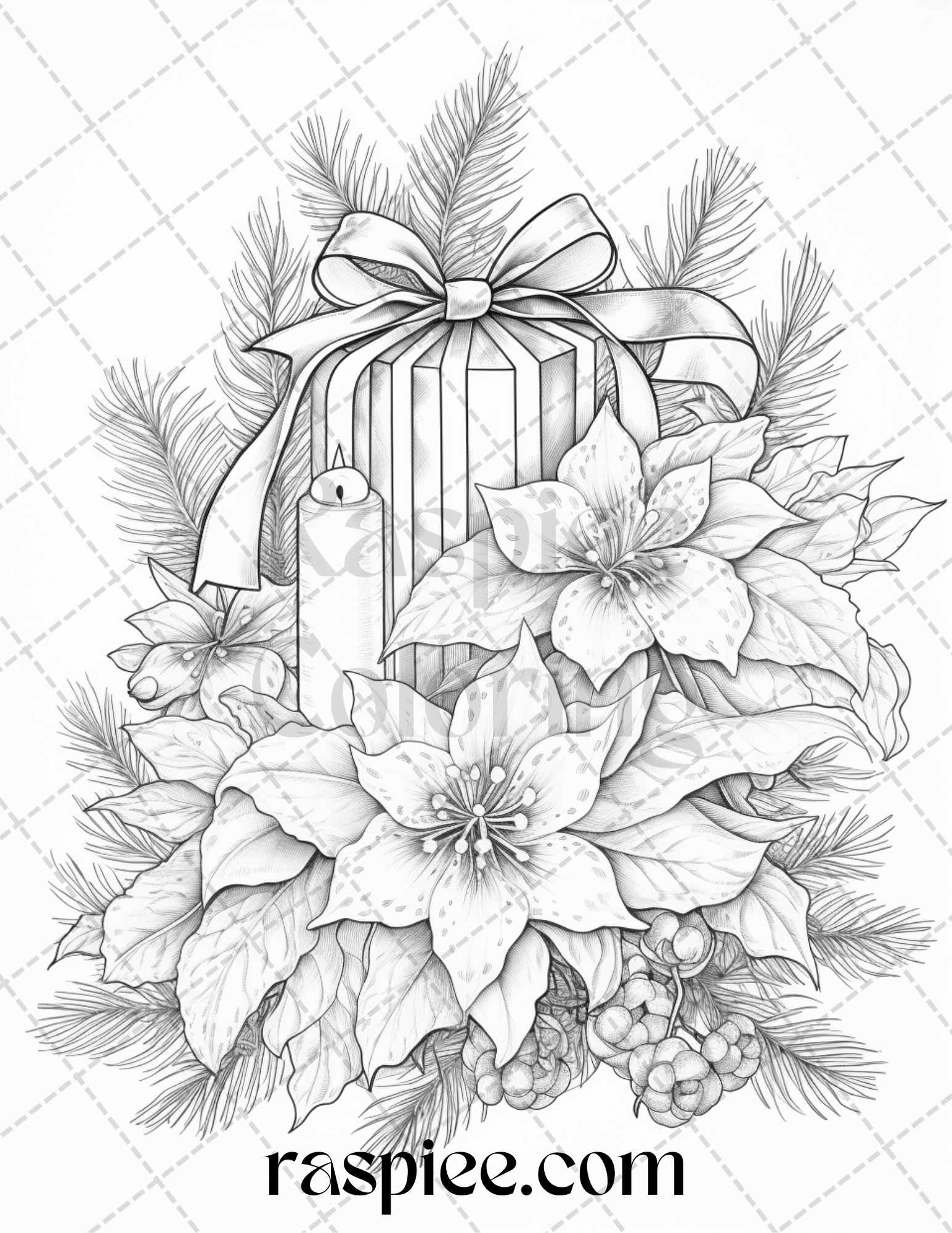 Christmas flowers grayscale coloring pages printable for adults pd â coloring