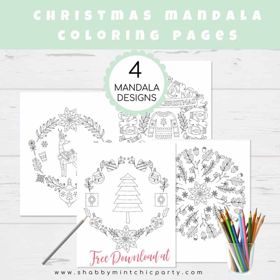 Free christmas mandala coloring pages shabby mint chic party