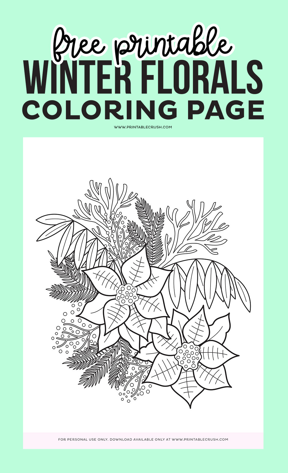 Free winter florals coloring page printable