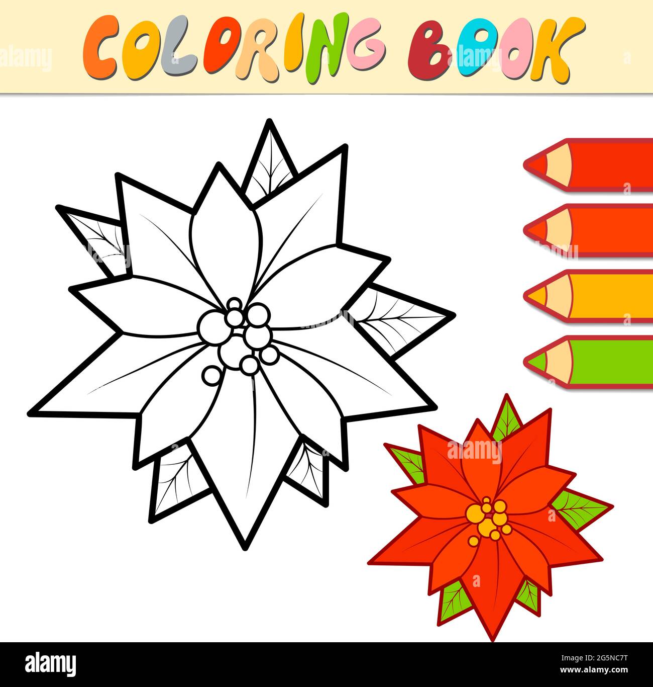 Coloring book or page for kids christmas poinsettia black and white vector illustration stock vector image art