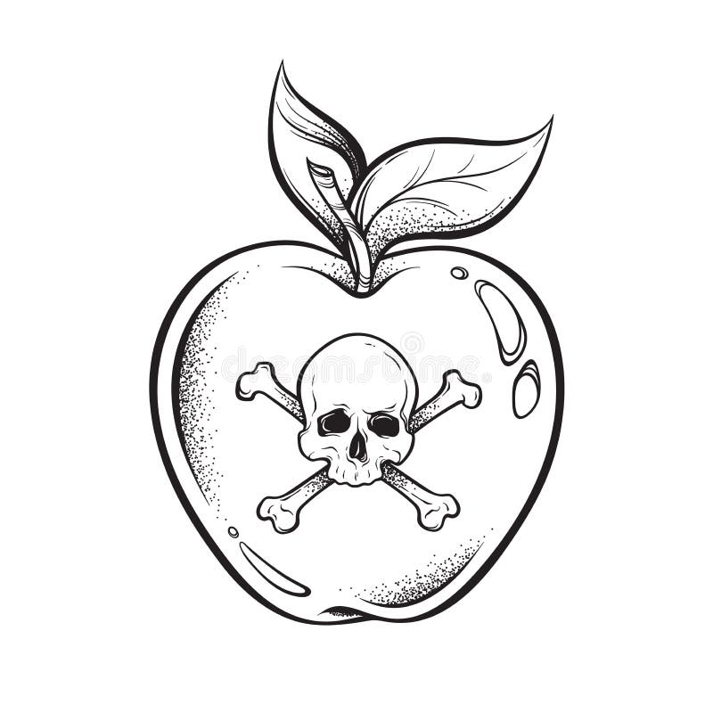 Poison apple line art and dot work hand drawn vector illustration boho style sticker patch print or blackwork flash tattoo desi stock vector