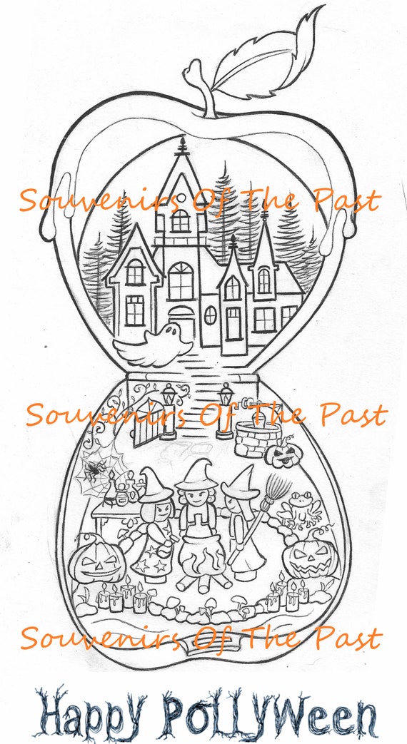 Halloween polly pocket inspired poison apple pact coloring page line drawing printable fall pollyween samhain s polly cauldron mansion