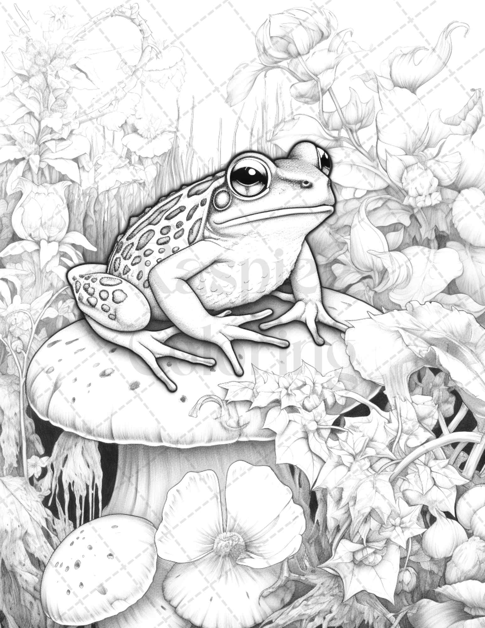 Cottagecore frog grayscale coloring pages printable for adults pdf â coloring