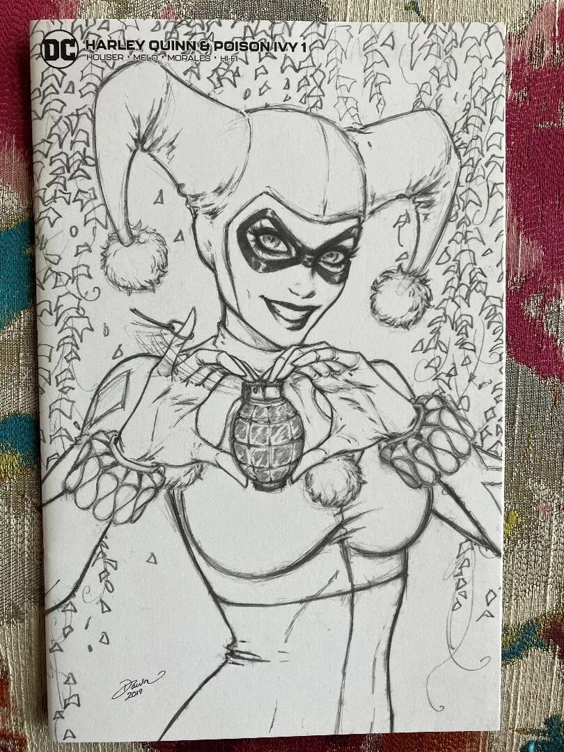 Harley quinn poison ivy ic book mcteigue bw sketch variant dc nm