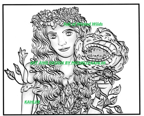 Poison ivy full of wicked wilds coloring page printable coloring villians coloring plants fan art in my style instant download