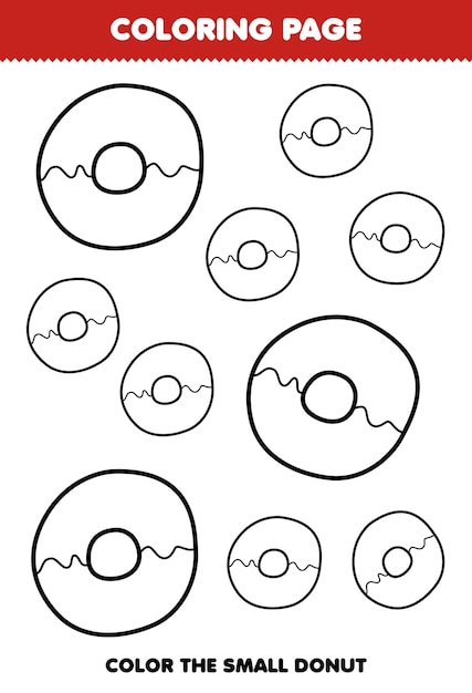 Premium vector education game for children coloring page big or small picture of donut printable worksheet