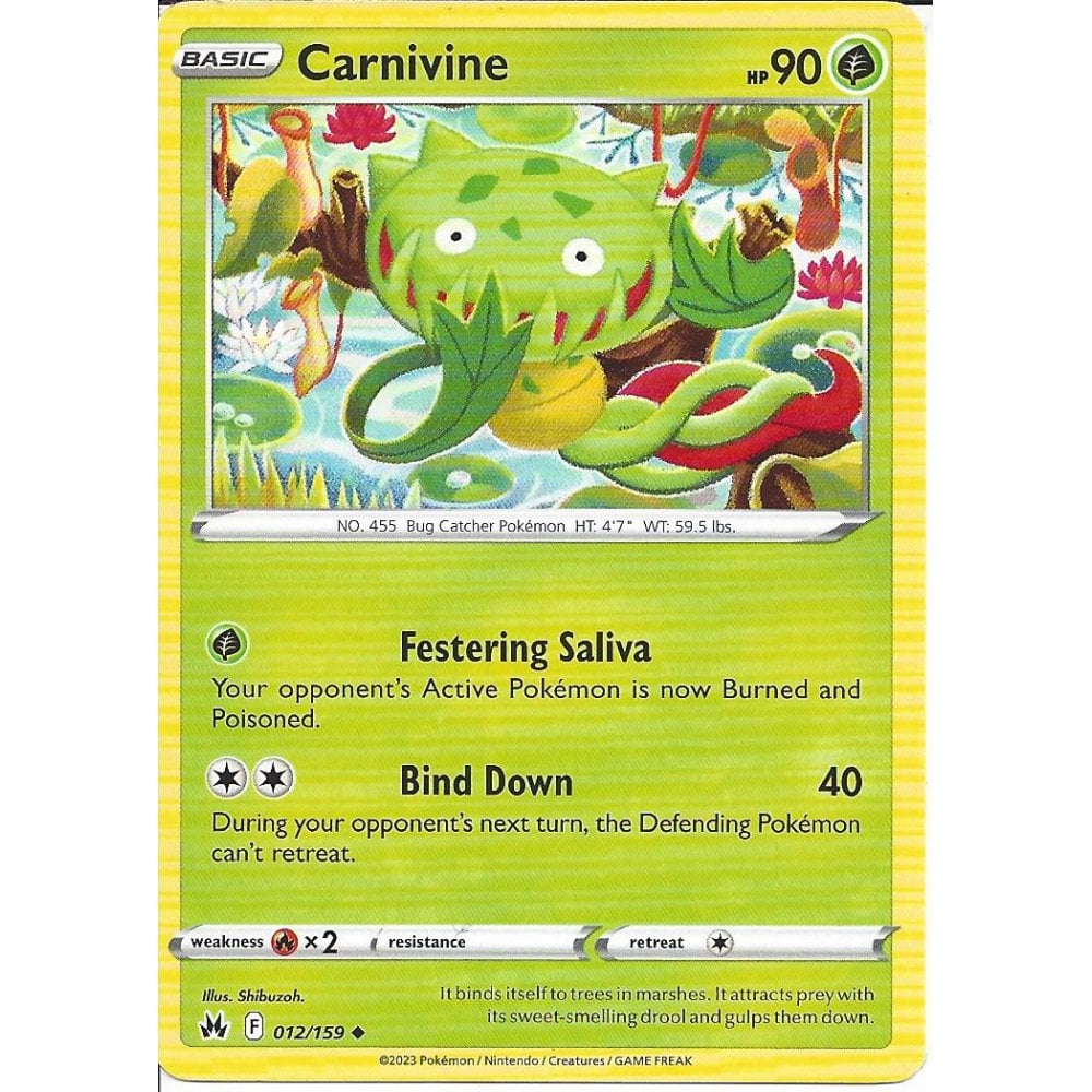 Pokemon trading card game carnivine unmmon card swsh crown zenith