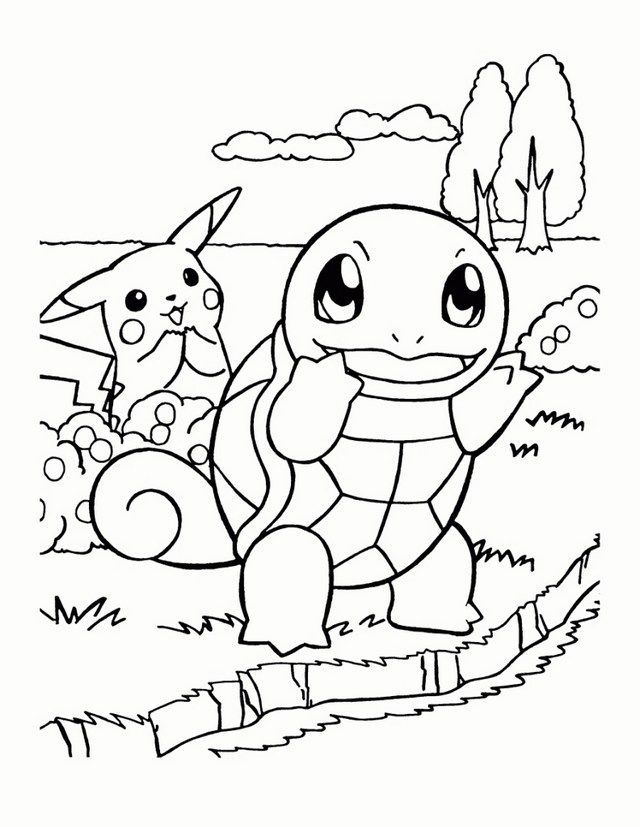 Squirtle and pikachu from pokemon coloring page pikachu coloring page pokemon coloring pages cartoon coloring pages