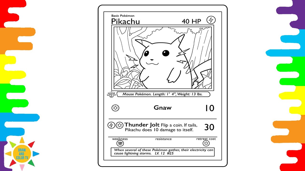 Pokãon trading card coloring pikachu
