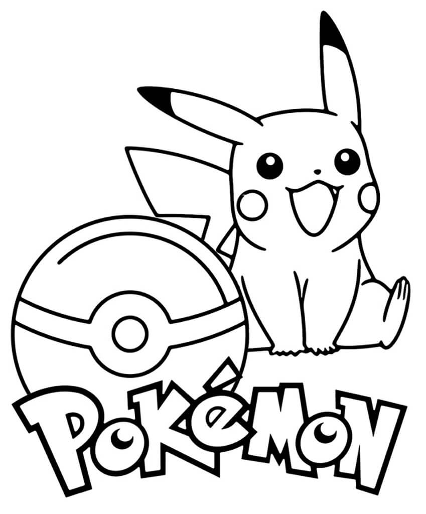 Pikachu and pokeball coloring page