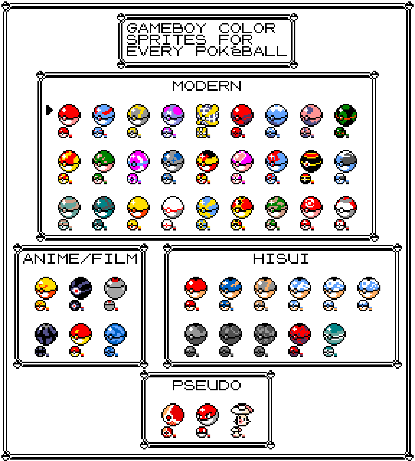 Oc i made even more gameboy color sprites for every pokã ball rpokemon