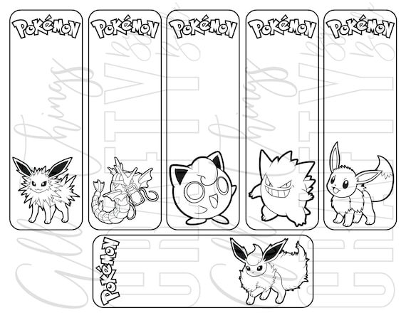 Pokemon printable coloring bookmarks pdf files individual bookmarks