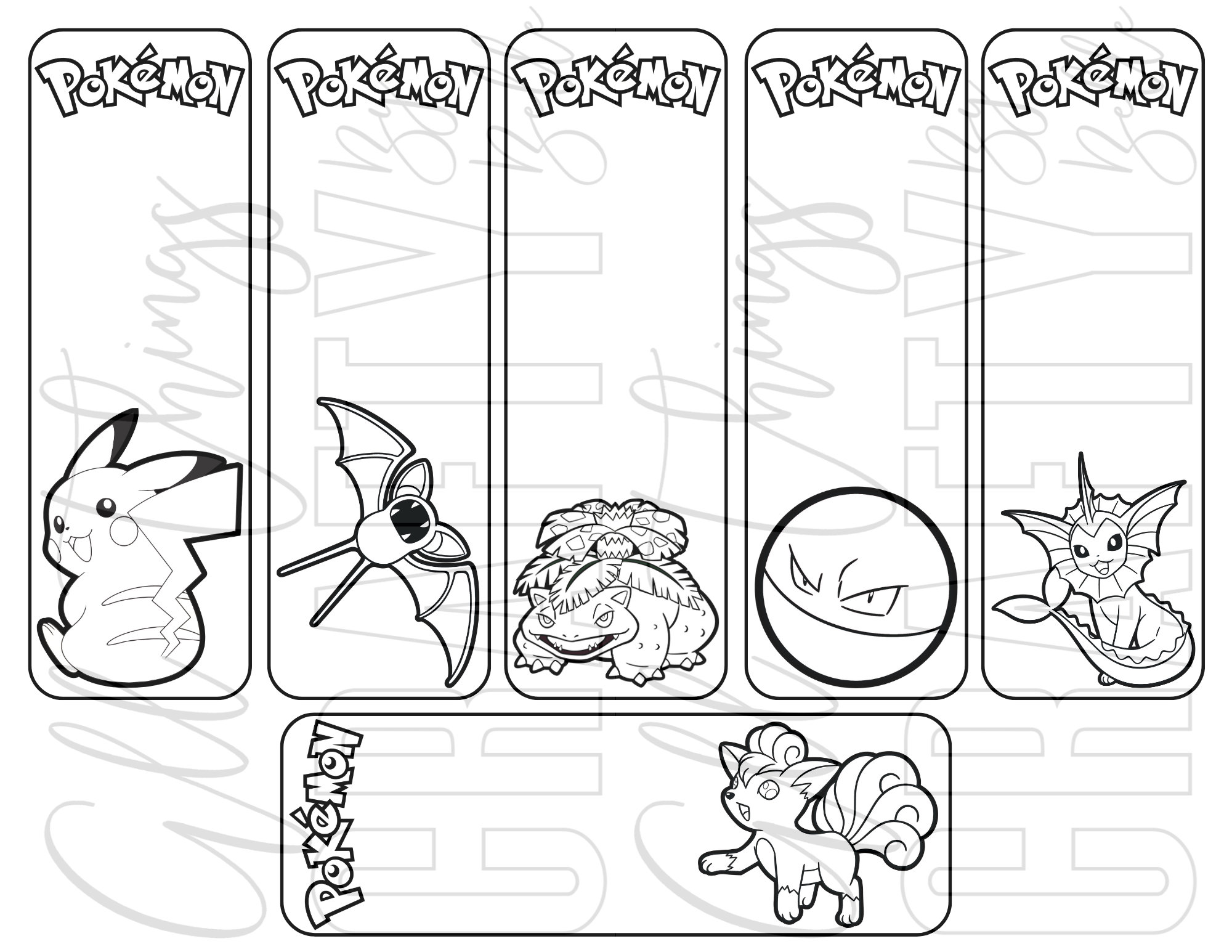 Pokemon printable coloring bookmarks pdf files individual bookmarks