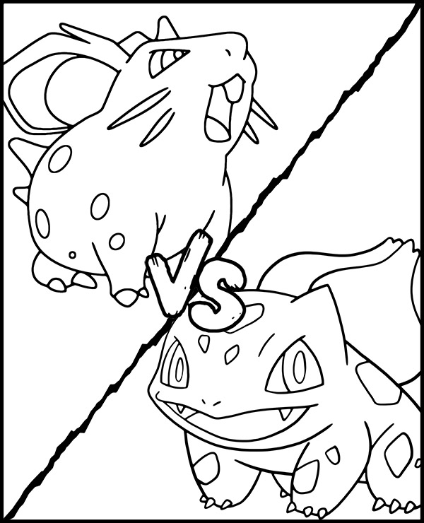 Pokemon coloring page bulbasaur vs nidoran