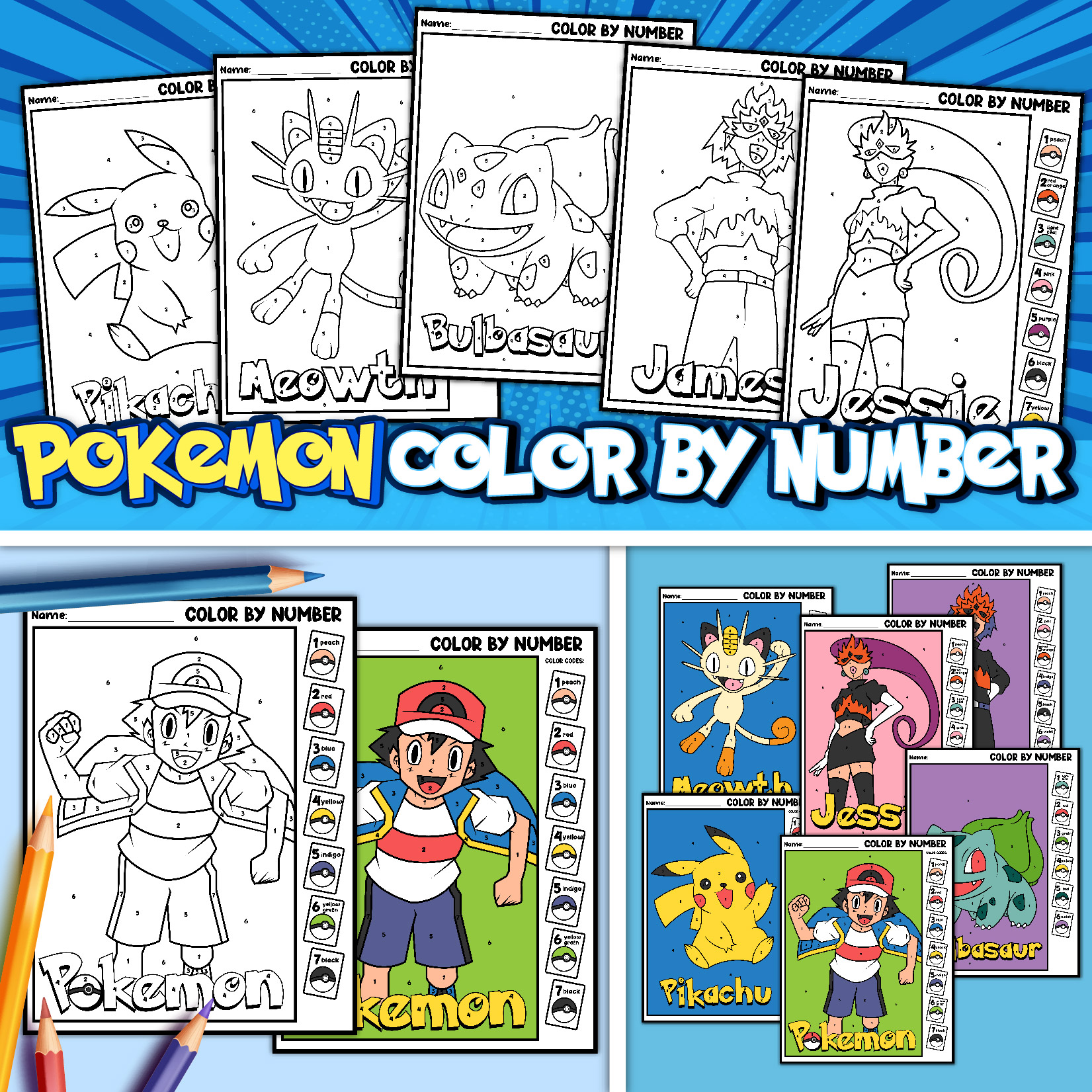 Pokemon inspired color by number made by teachers