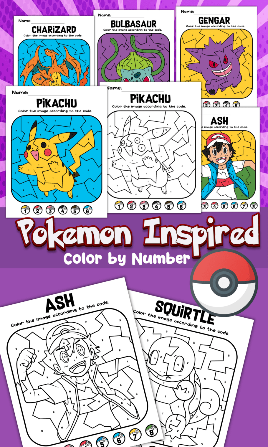 Pokemon lor by number loring pages for kids