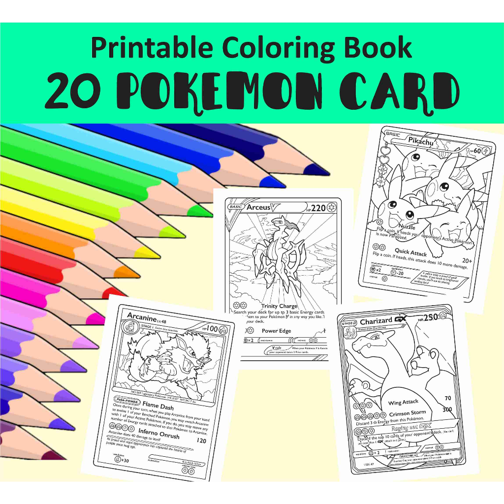 Softcopy pdf pokemon card printable coloring book for kids adults stress relief relaxing activity malaysia