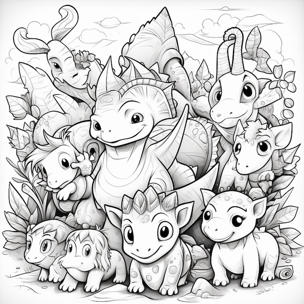 Premium ai image coloring pages of pokemon characters generative ai