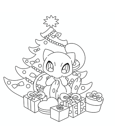 Christmas tree and mew pokemon coloring page printable drawings