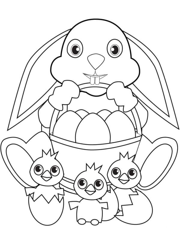 Chicks hatched from easter eggs coloring page