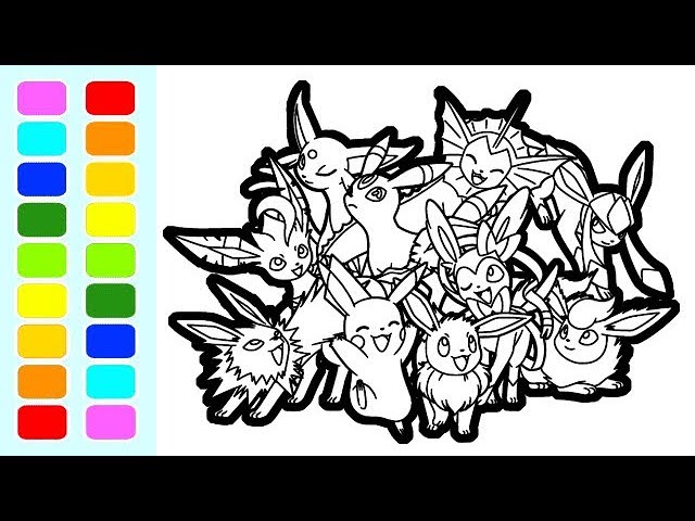 Eevee evolution pokeon coloring book pages speed colouring for kids