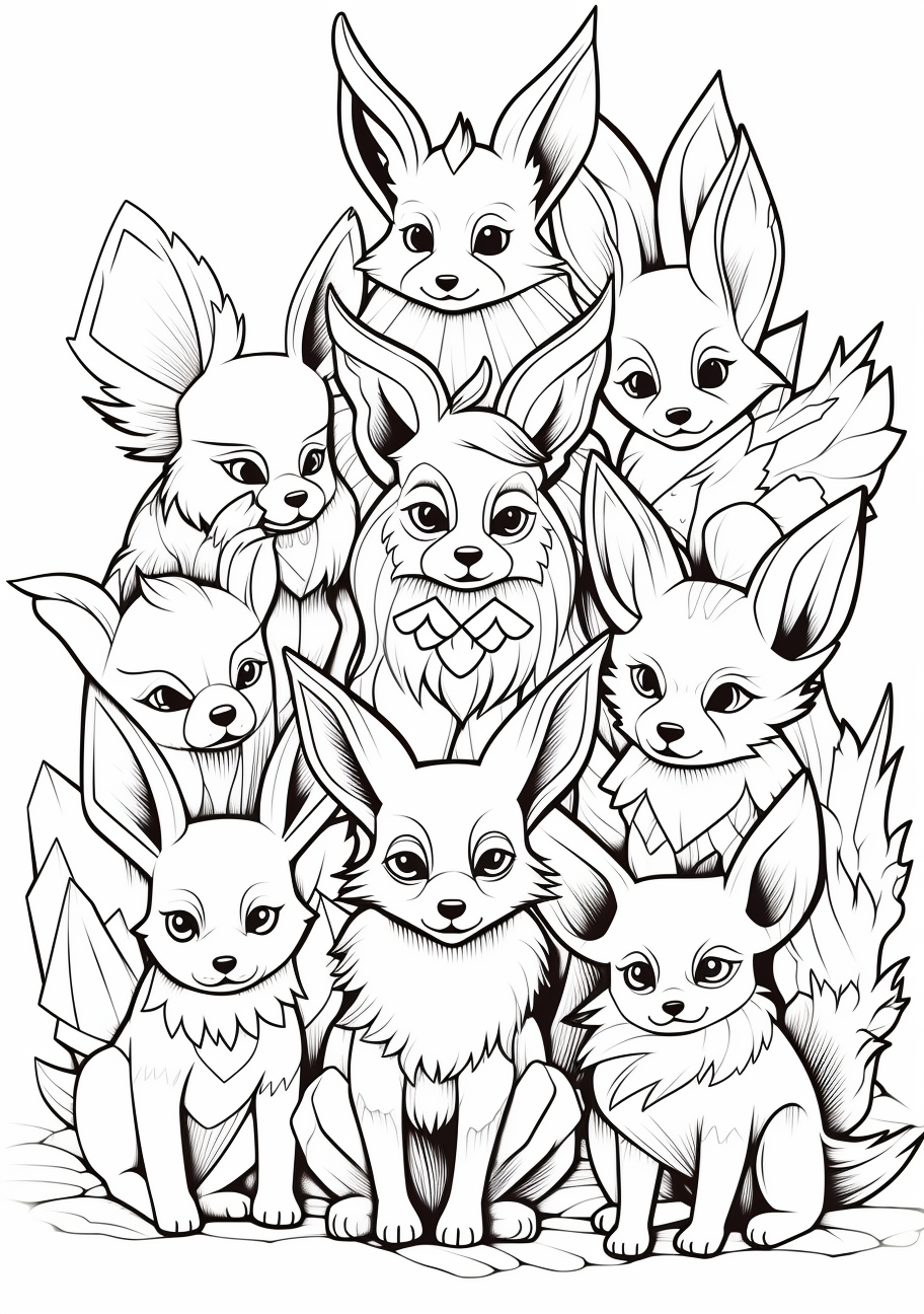 Family portrait of eevee evolutions