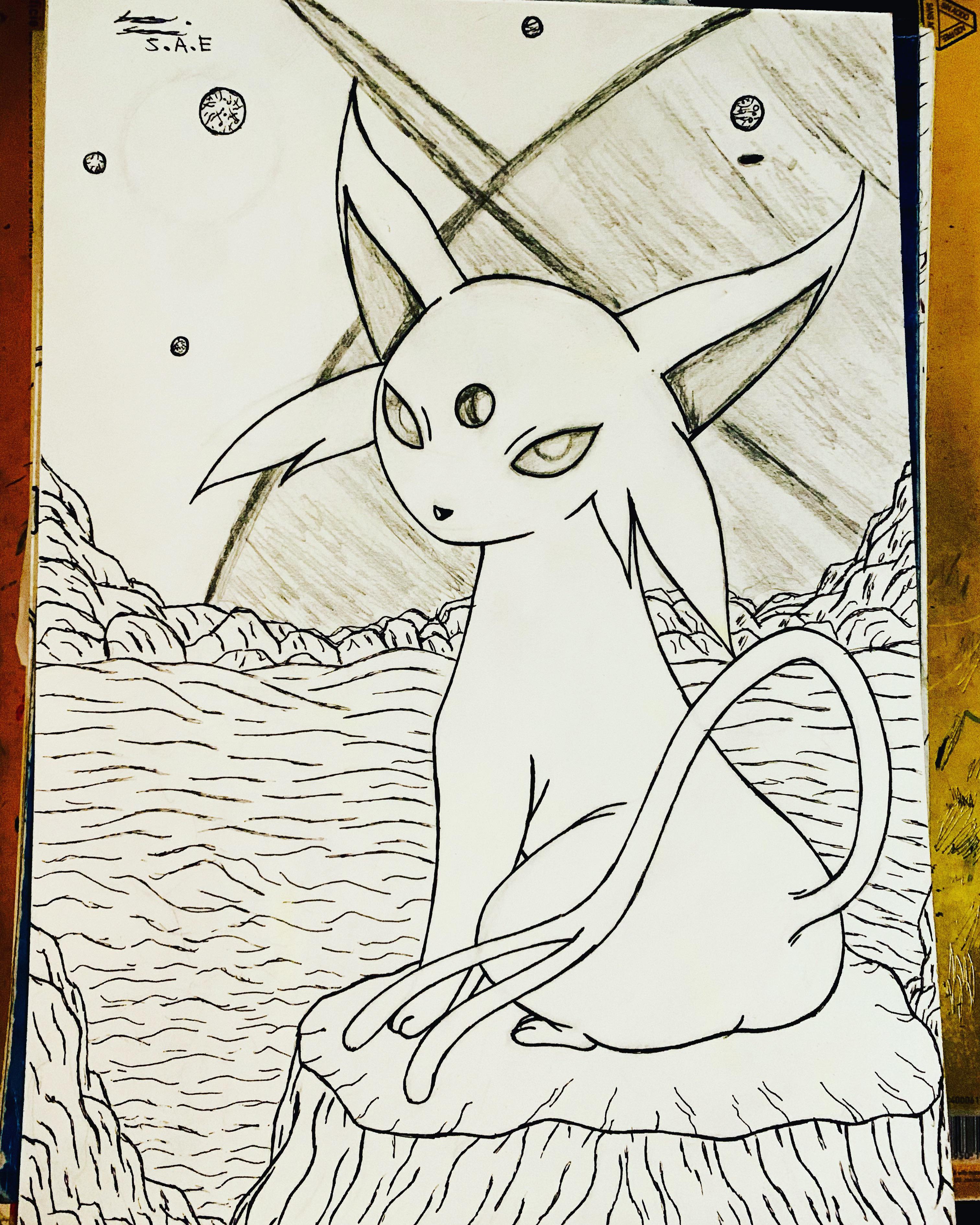 Hey everyone hows my drawing of espeon cant wait to color it rpokemon