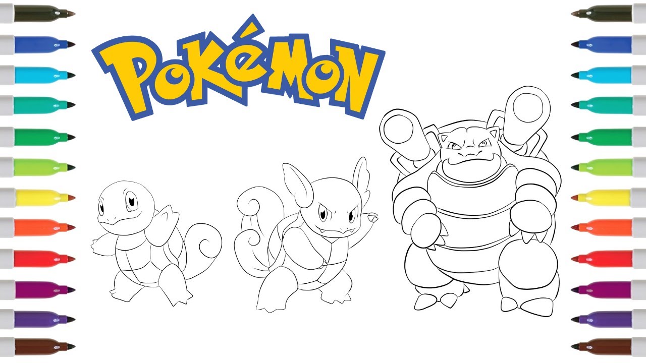 Pokemon coloring book pages squirtle evolutions squirtle wartortle blastoise