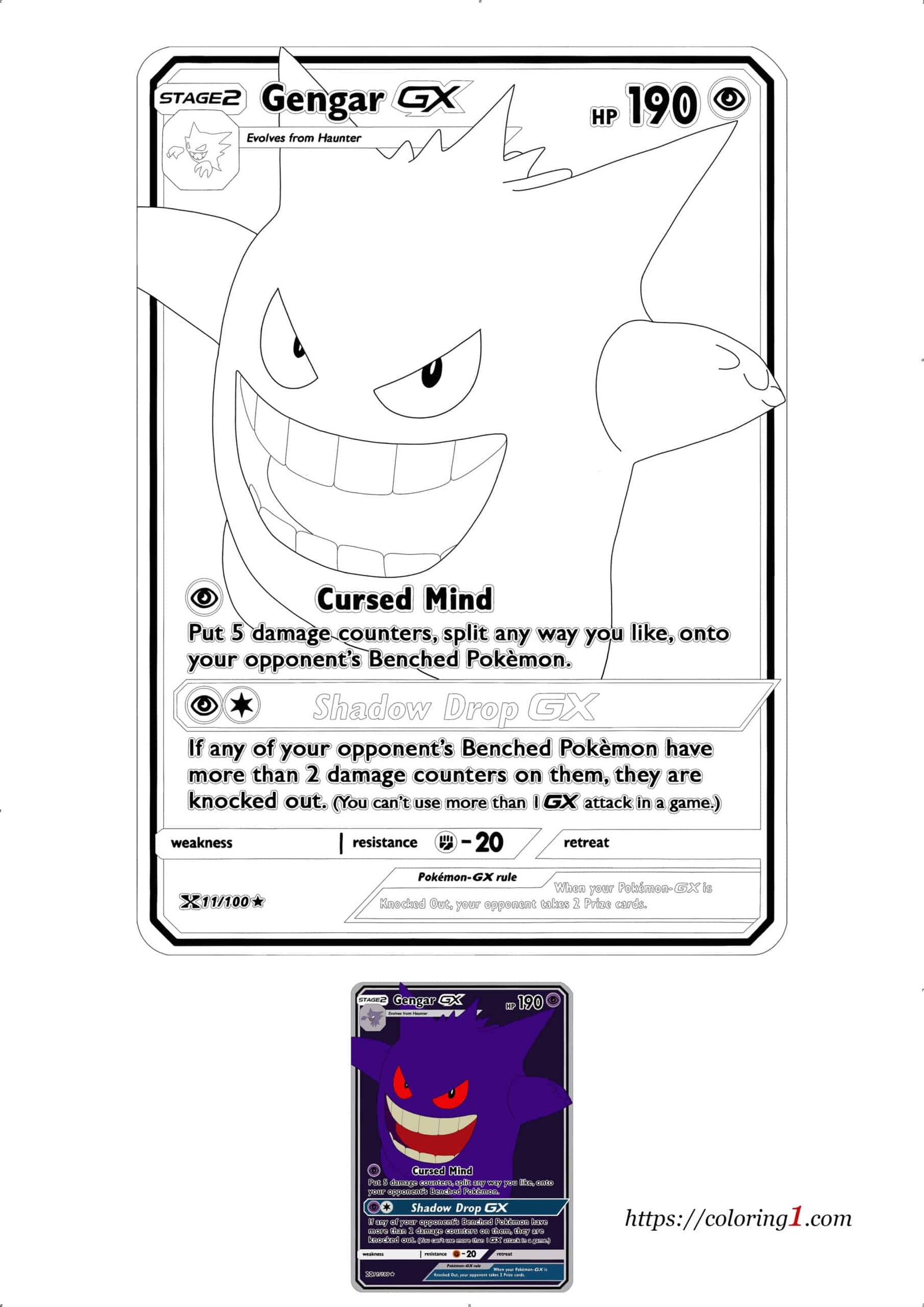 Pokemon gengar card gx coloring pages