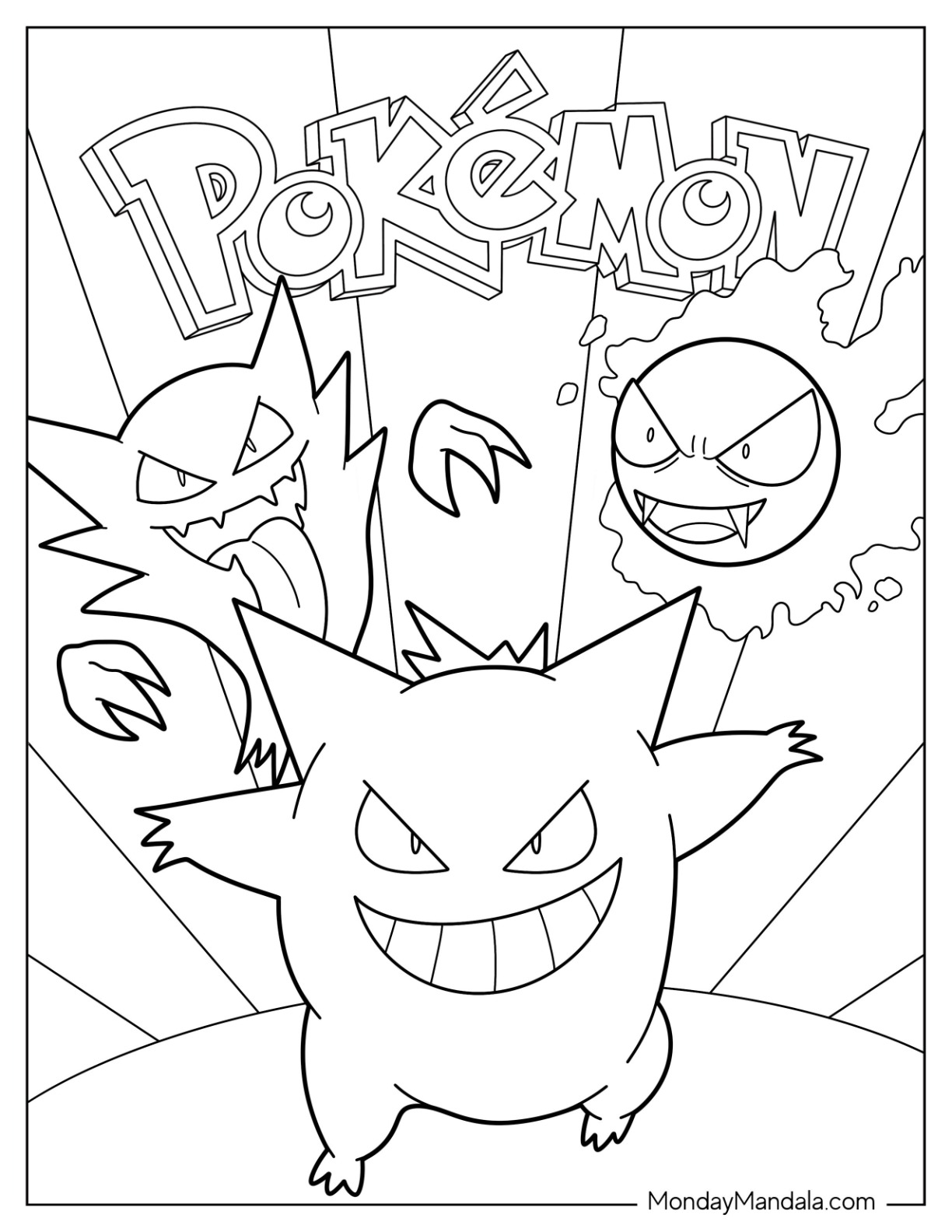 Gengar coloring pages free pdf printables