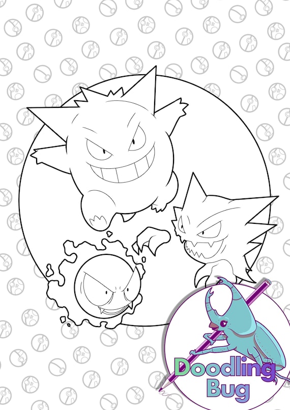 Pokemon ghost gang colouring page