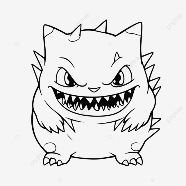 An image of an angry cartoon pokemon coloring pages in black and white outline sketch drawing vector car drawing cartoon drawing wing drawing png and vector with transparent background for free download