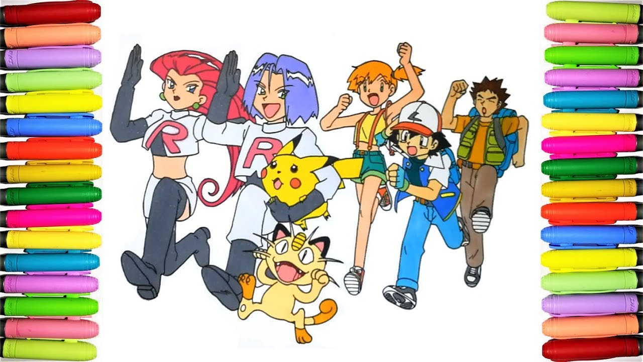 Pokemon coloring pages ash and friends vs team rocket