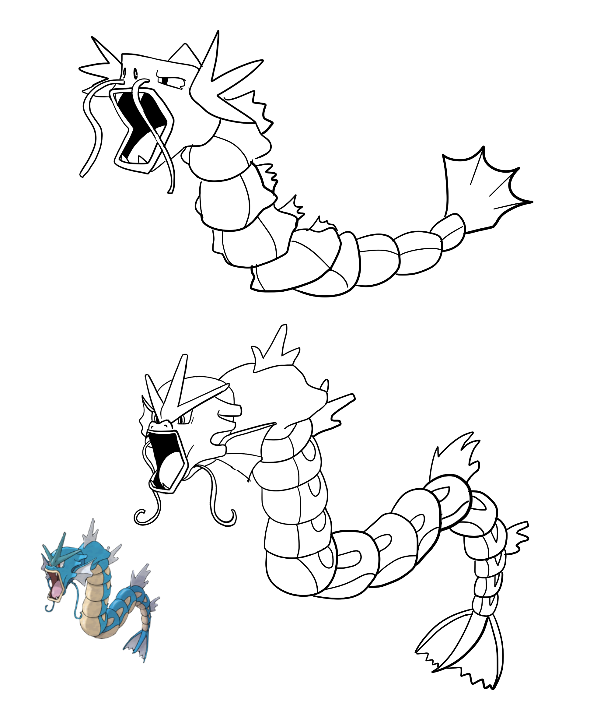 Gyarados before and after using a reference rpokemon