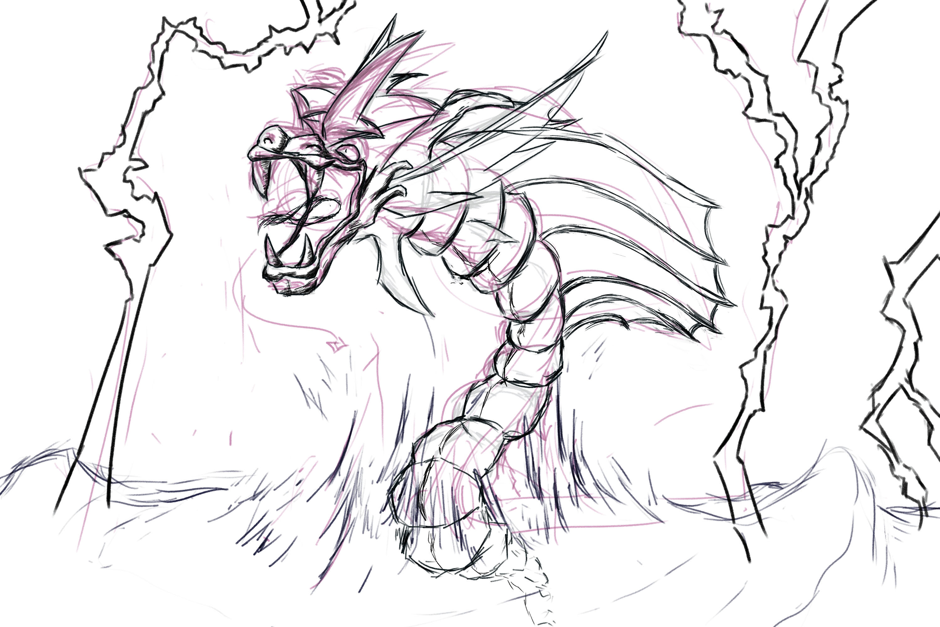 Quick unfinished sketch of a paradox past form of gyarados by me oc r pokemon