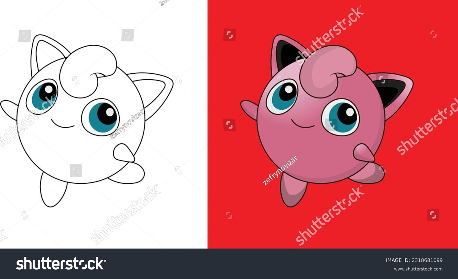 Coloring page jigglypuff pokemon vector illustration stock vector royalty free