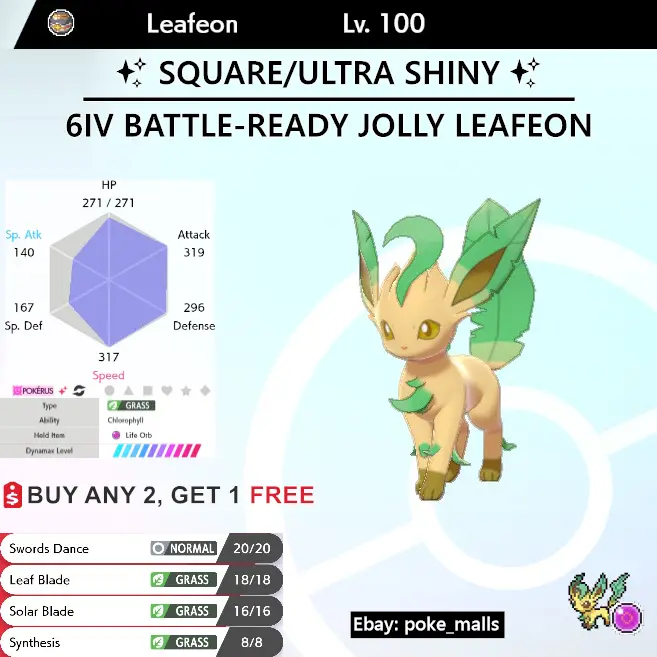 Â ultra shiny leafeon â iv jolly battle