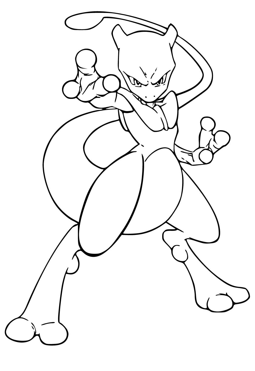 Free printable mewtwo attack coloring page for adults and kids