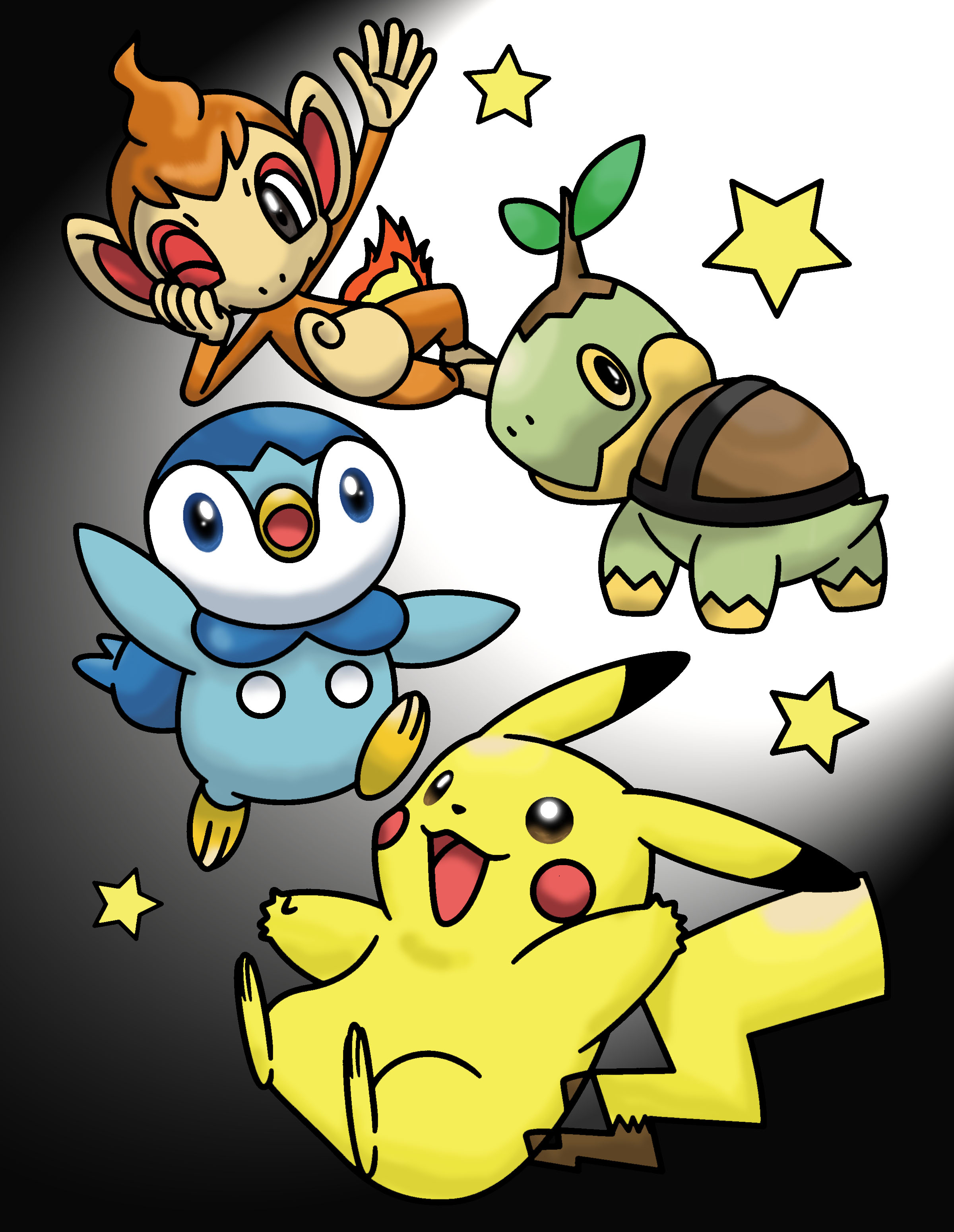 Pikachu turtwig chimchar and piplup color page by mihaellawliet on