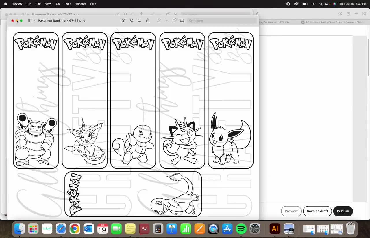 Pokemon printable coloring bookmarks pdf files individual bookmarks