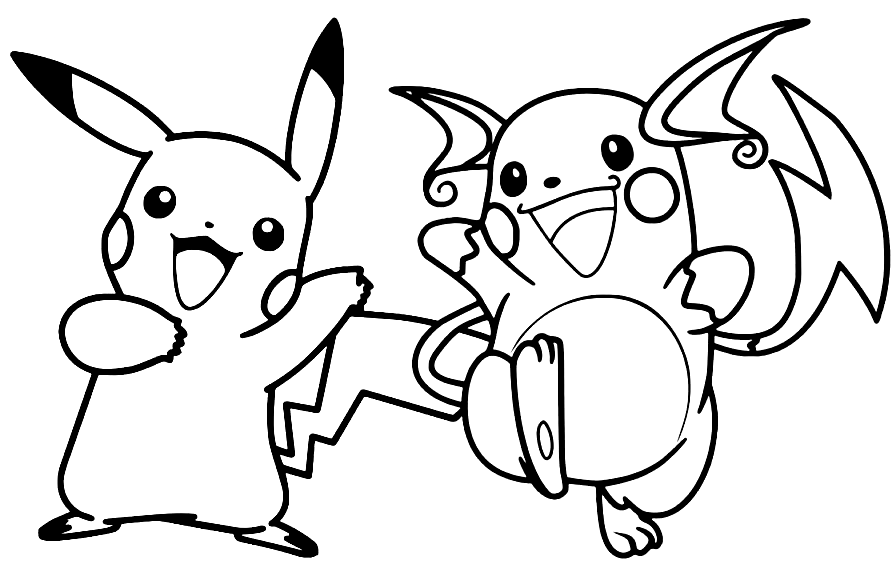 Pikachu with raichu coloring page