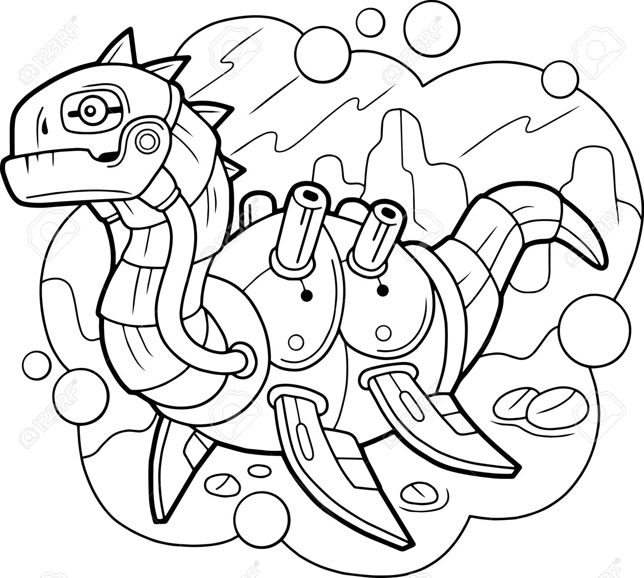 Cartoon robot dinosaur plesiosaur coloring book outline illustration royalty free svg cliparts vectors and stock illustration image