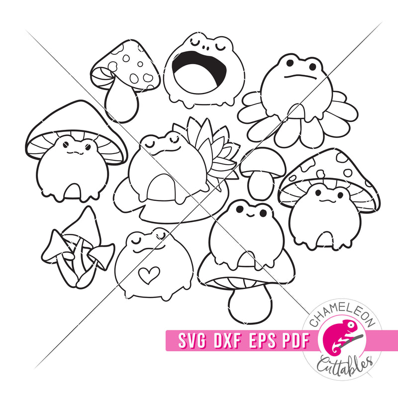 Frogs and mushrooms pins for laser cutter svg dxf eps pdf chameleon cuttables llc chameleon cuttables llc