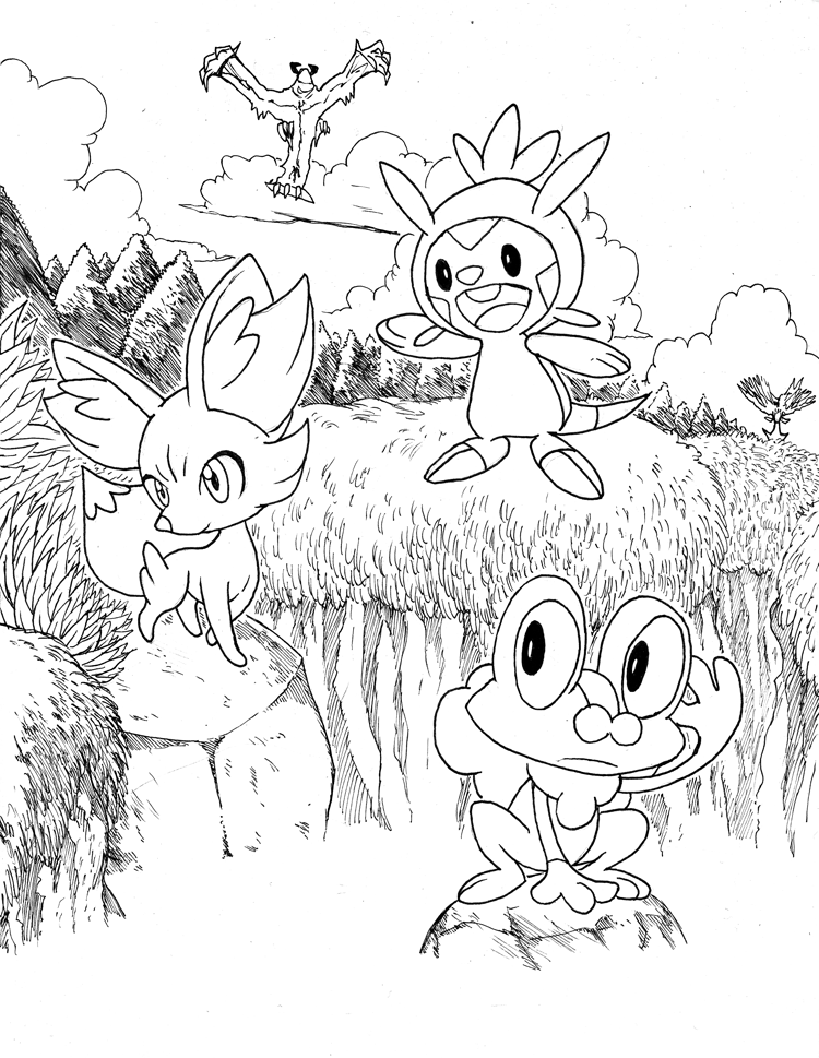 Starter pokemon coloring pages pokemon x and y starters lineart by matsuyama