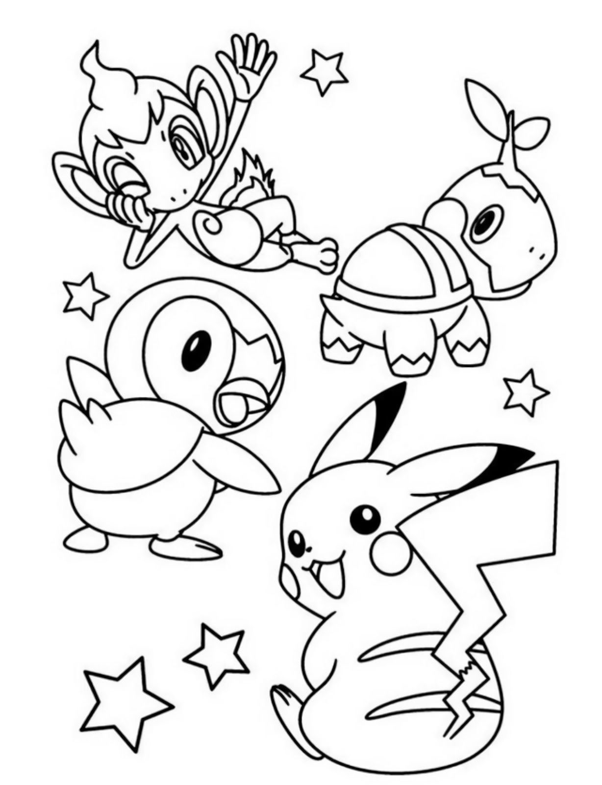 Starter pokemon turtwig chimchar piplup and pikachu coloring pages pikachu coloring page pokemon coloring sheets pokemon coloring pages