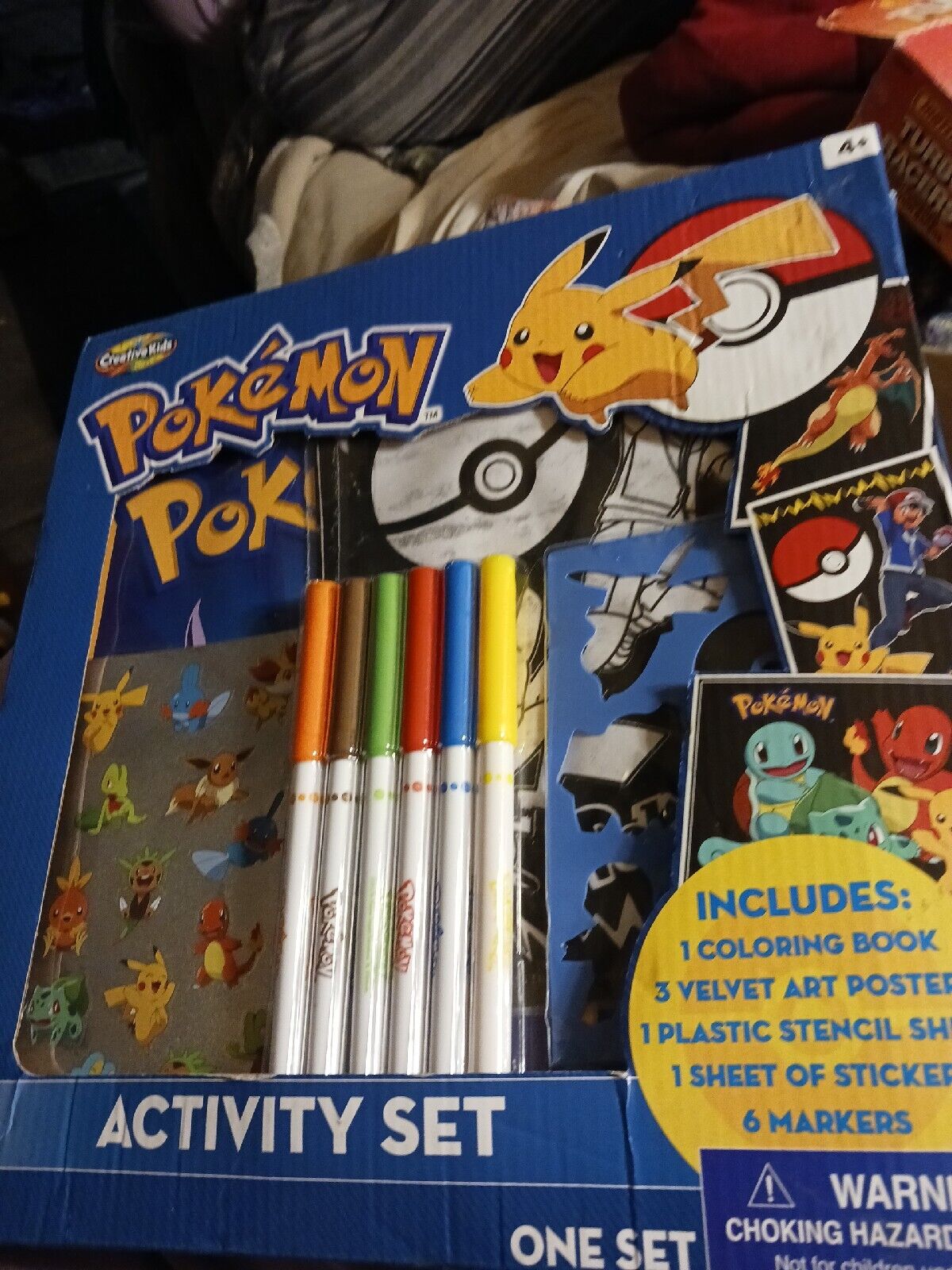 New creative kids pokemon art activity set coloring book velvet posters stencil