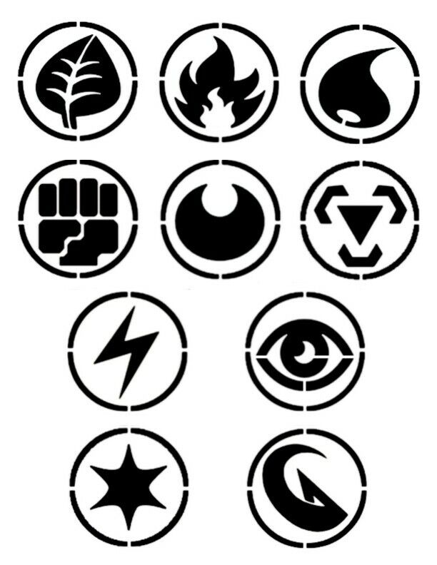 Pokemon energy type symbols stencil fire water grass lightning psychic etc