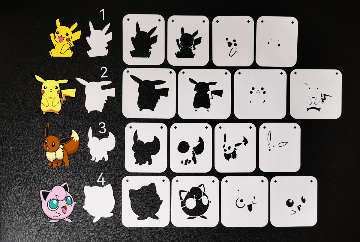 Multi layer stencil pokemon mylar body and face painting stencils