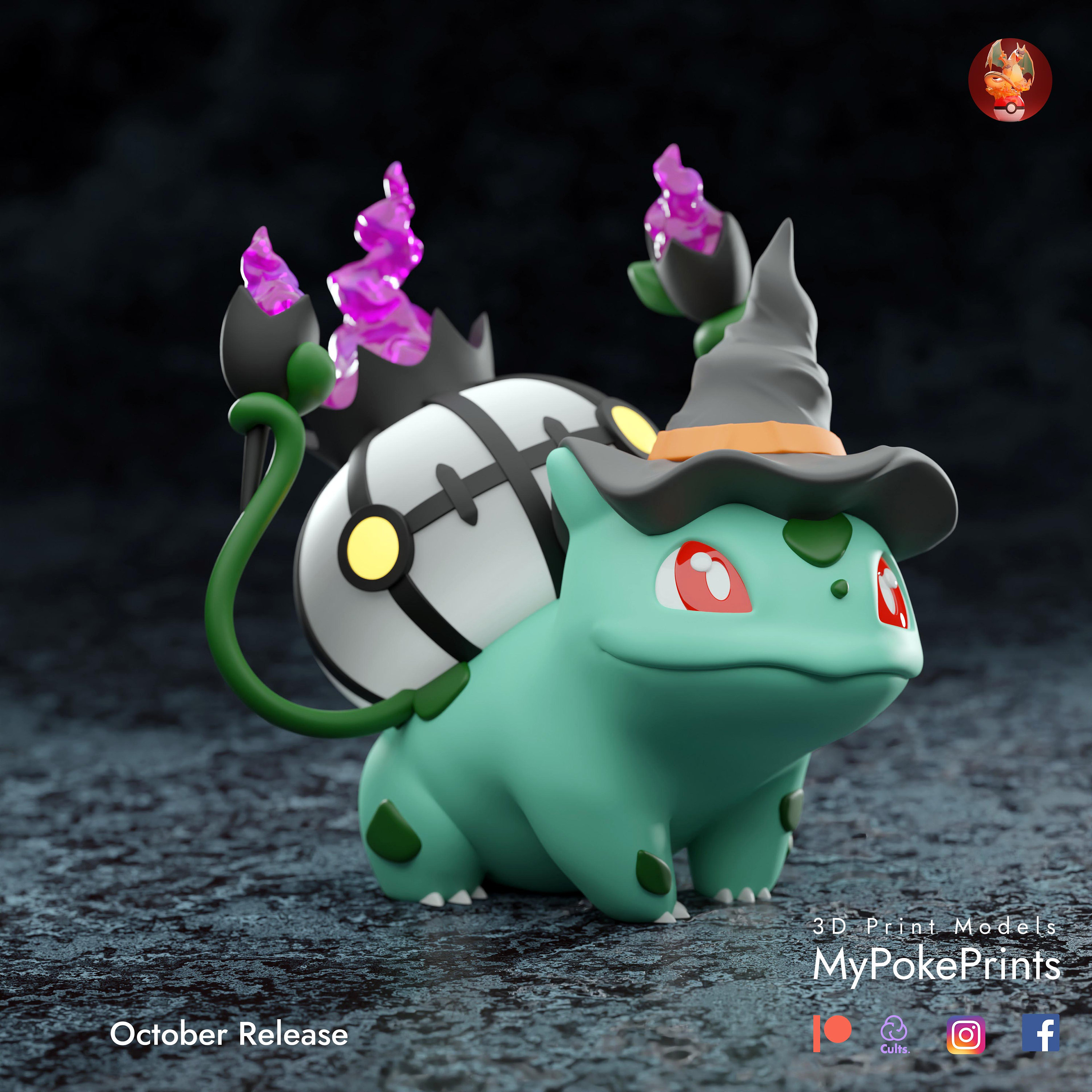 Halloween bulbasaur cosplay as witch pokemon unite collectibles pokeball pokedex painted and unpainted versions available